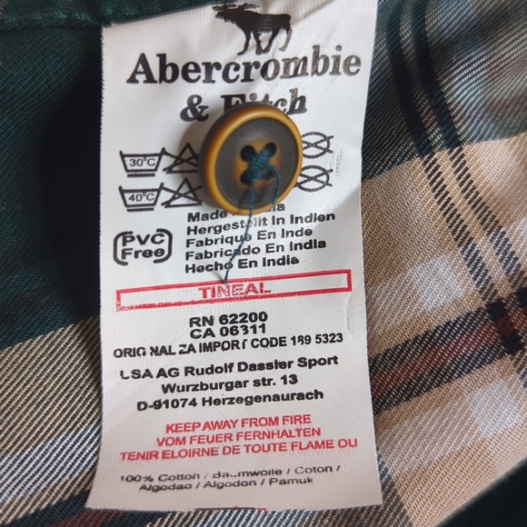 Abercrombie & Fitch Men’s Green Plaid Long Sleeve Button Down Shirt - Picture 14 of 14